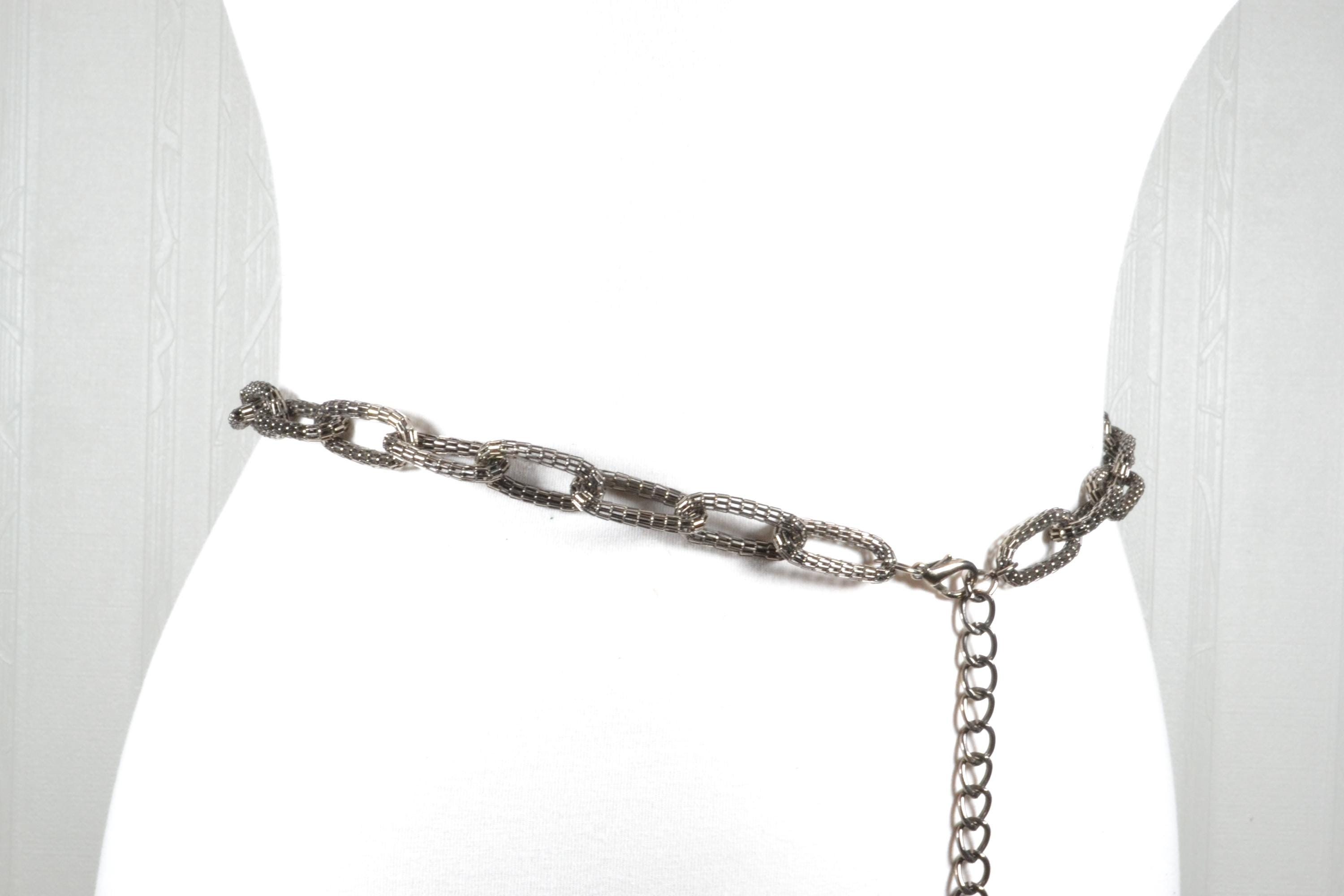 Vintage Silver Chain Belt: Textured Boho Waist Belt With 