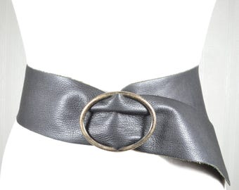 Wide Black Leather Belt: Vintage Women’s Statement Waist Belt