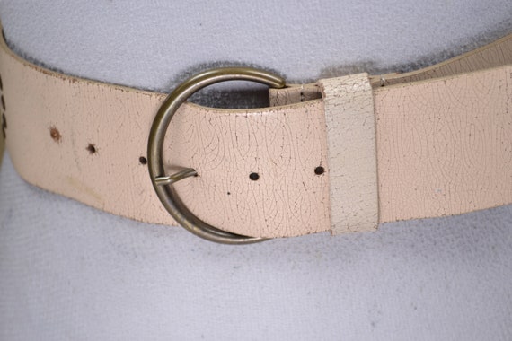 Beige Bronze Riveted Leather Belt for women - image 4