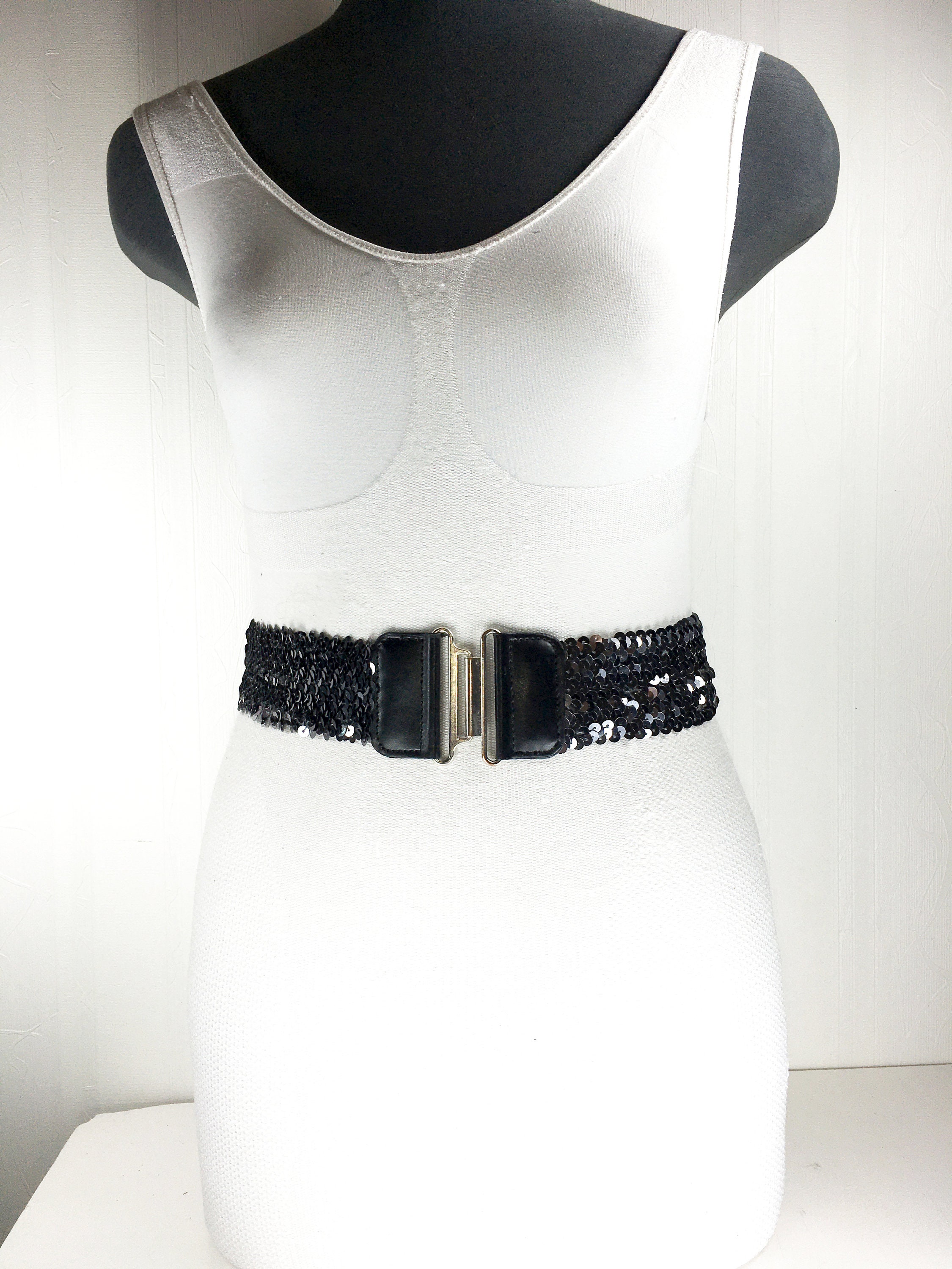 1980s Gray wide sequin stretch belt for women | Etsy