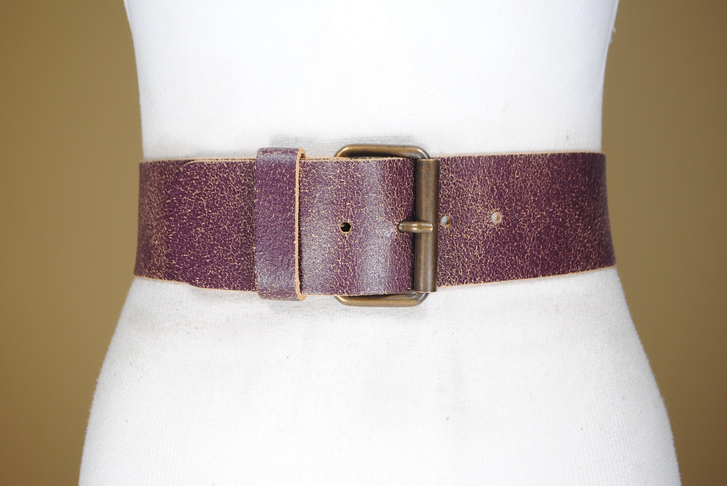 90s 3236 Purple Leather Belt for Women With Brass Etsy