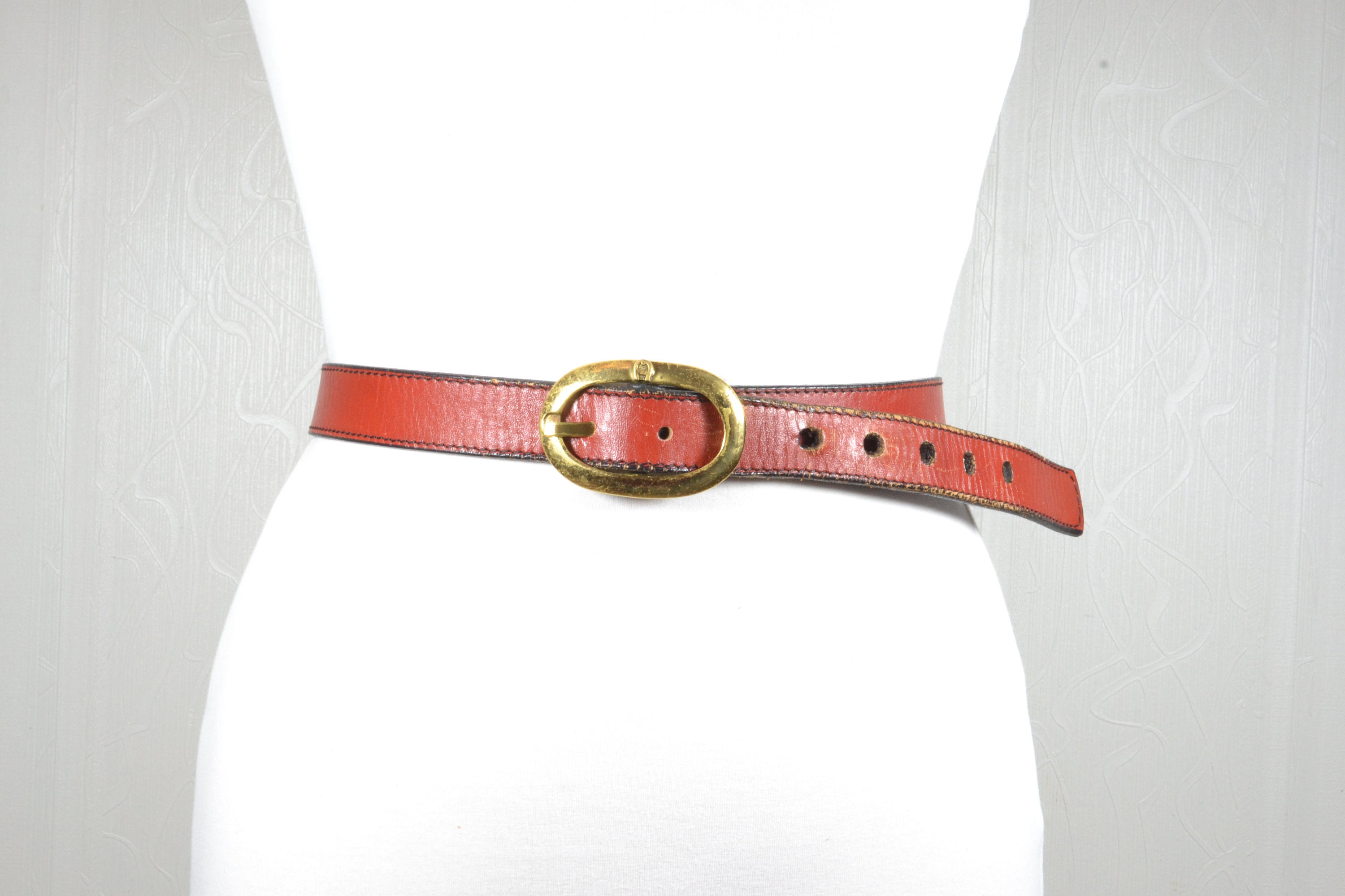 Etienne Aigner Vintage Cordovan Leather Equestrian Brass Lock Buckle Skinny belt Vintage Rope + Leather Belt with Brass Details by Etienne  main image 3