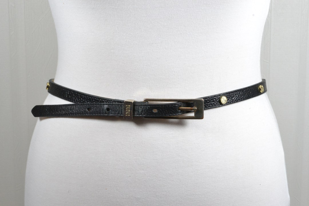 Buy Vintage 80s BIBA Black Leather Skinny Belt With Gold Studs