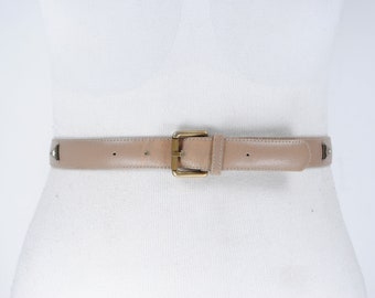 70s 28''-32'' Light Brown Leather belt for women with brass buckle, Beige belt