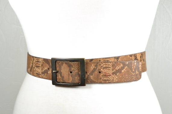 Vintage Tan Brown Python Pattern Leather Belt wit… - image 2