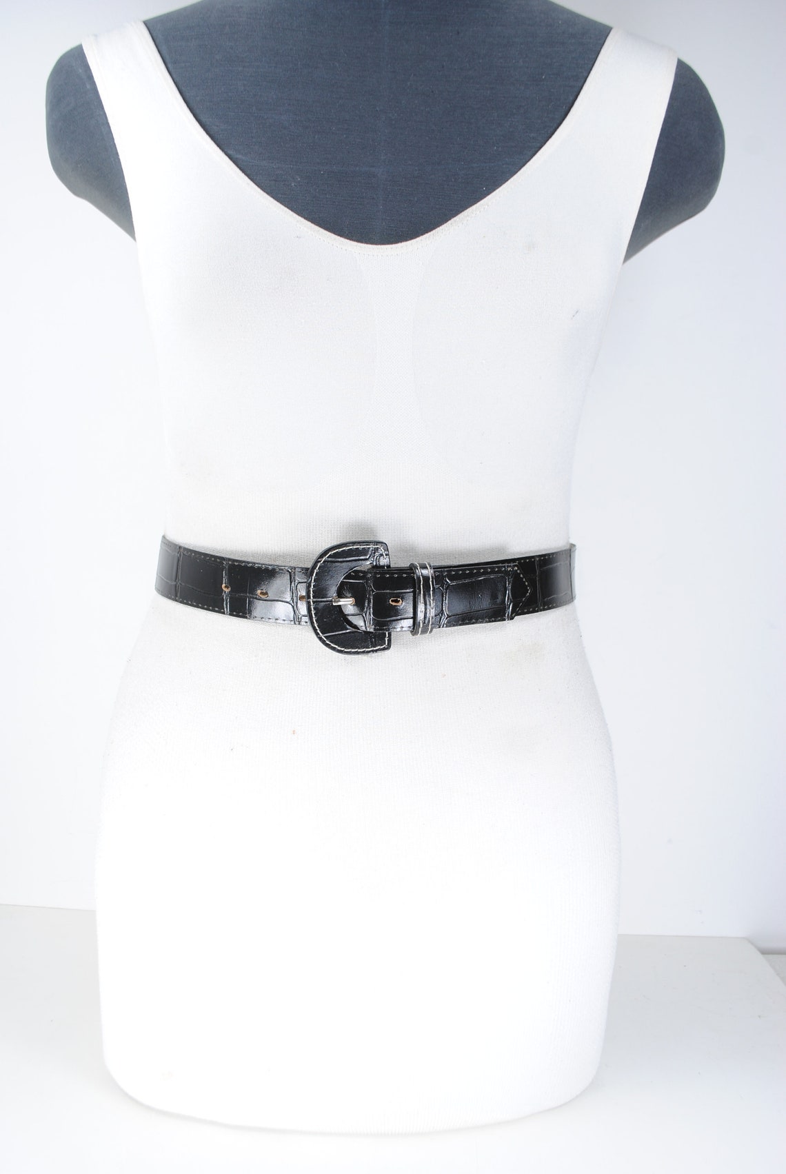 1980s black Vinyl patent leather belt for women with leather Etsy