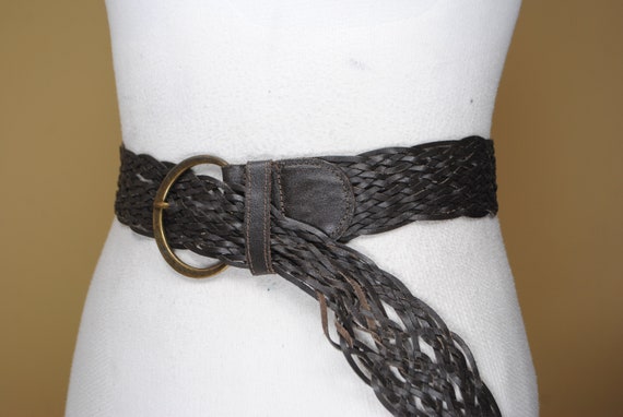 Chocolate brown braided leather belt for women - image 2