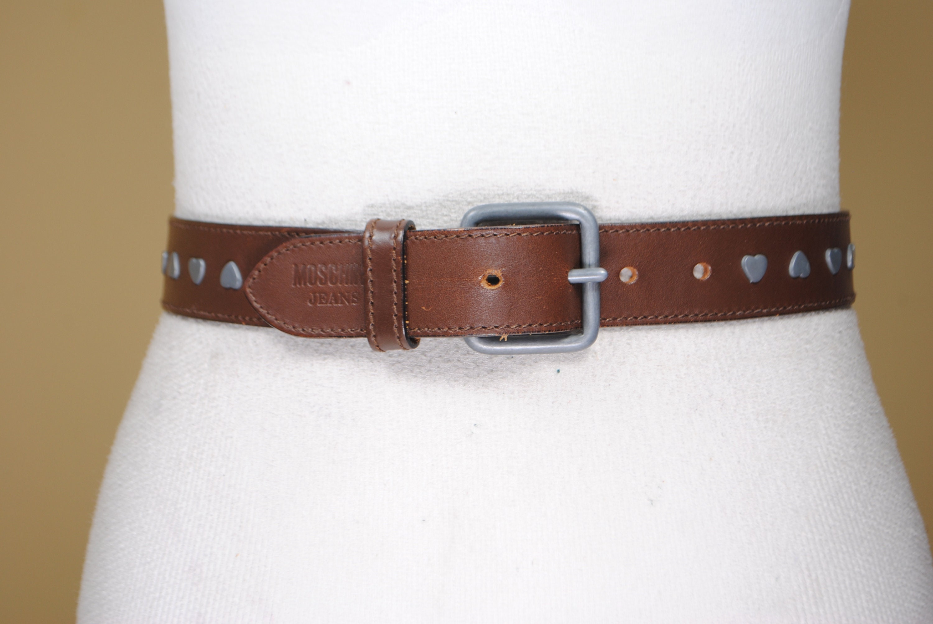 Vintage Moschino Jeans Belt: Brown Leather Heart Decor - Etsy