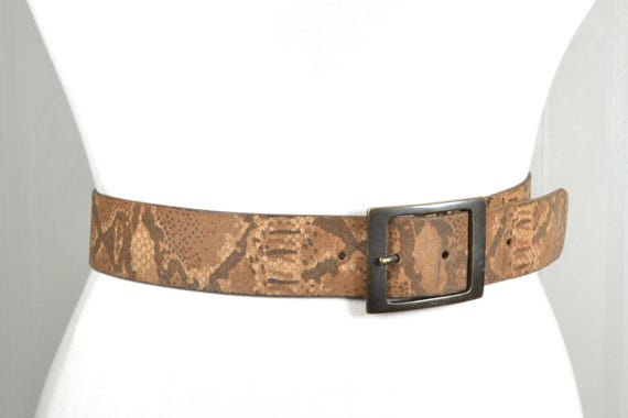 Vintage Tan Brown Python Pattern Leather Belt wit… - image 5