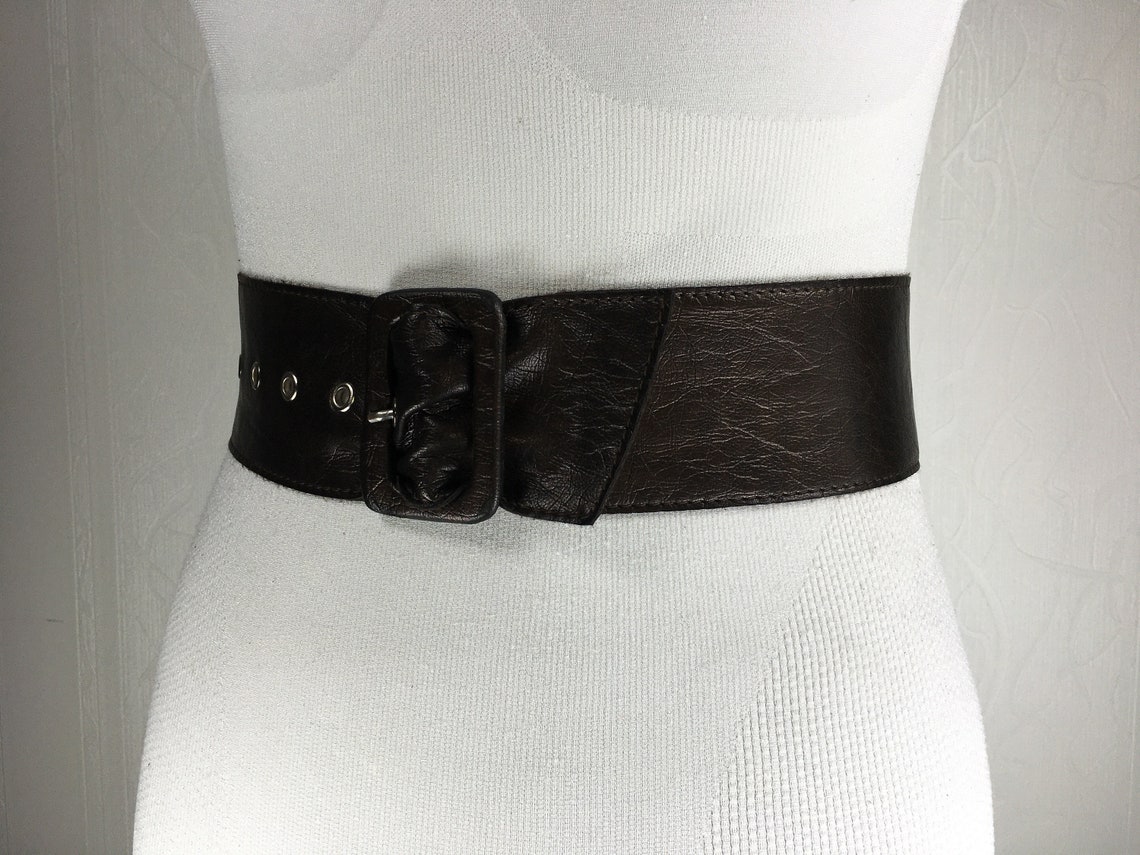 Brown wide cinch soft leather belt for women with rectangular Etsy