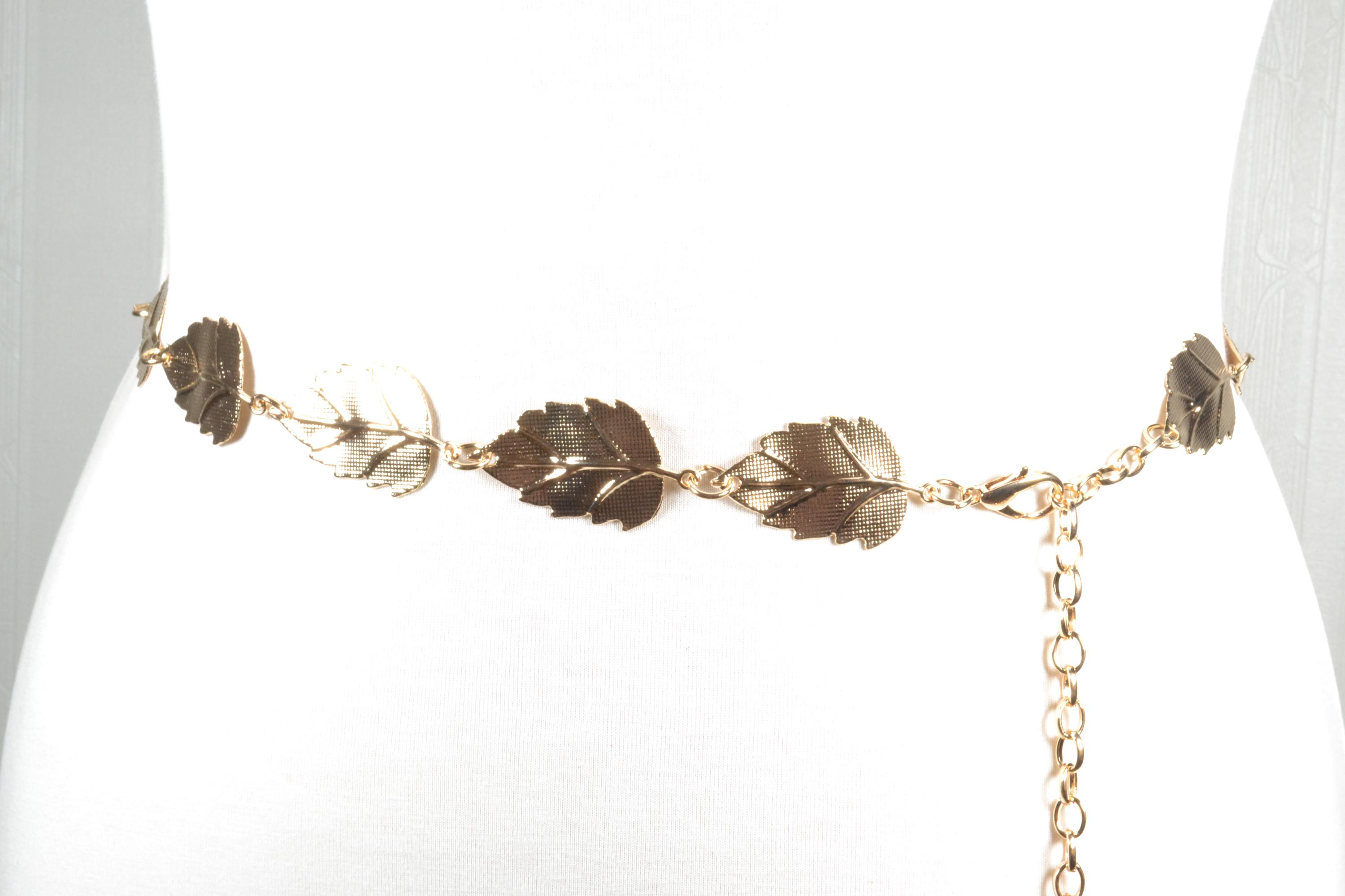 Vintage Gold Leaf Chain Belt: Elegant Metallic Tie-up Design  display picture 2