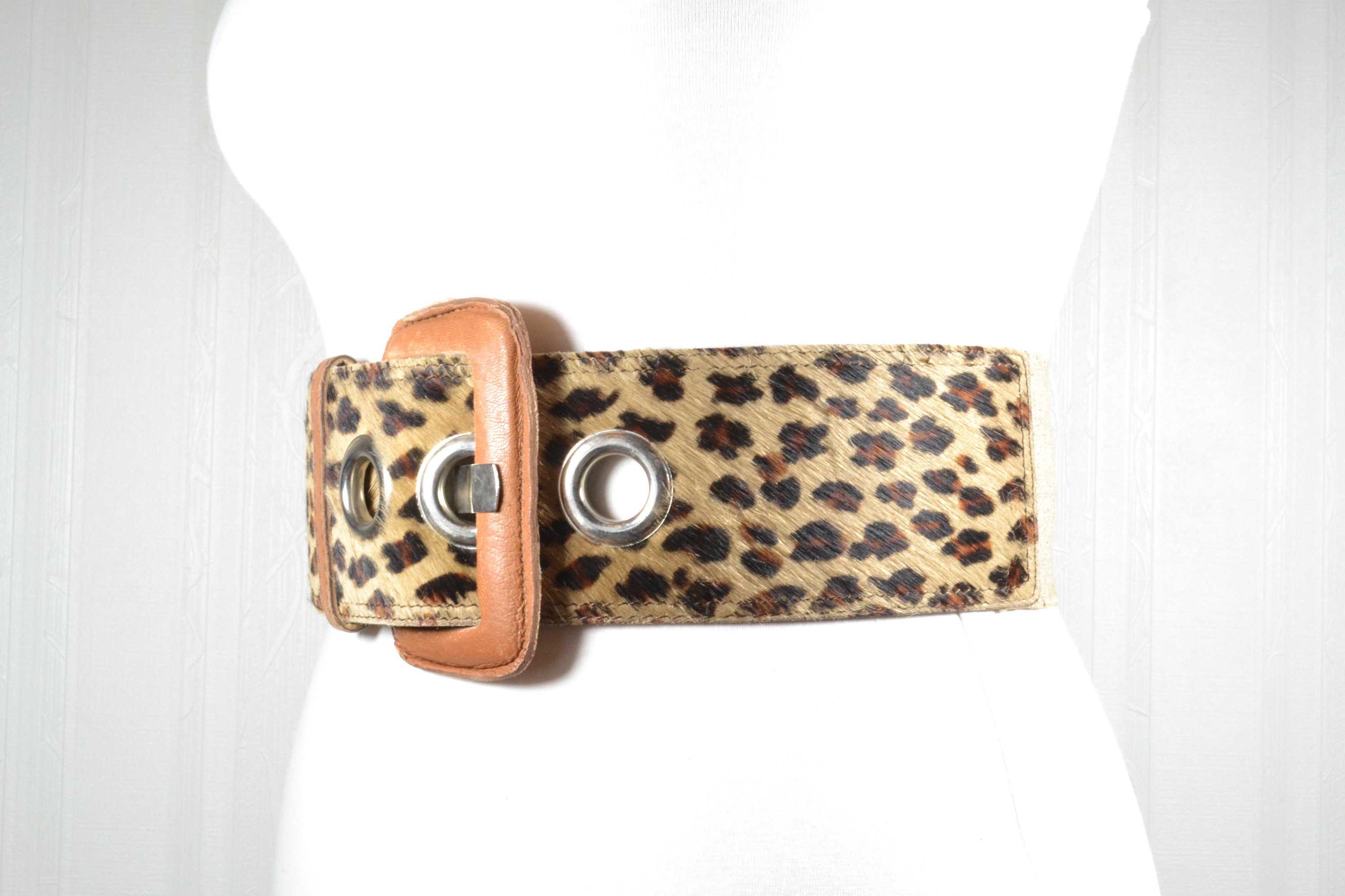 3111 Leopard Corset Belt Leather Wide Waist Vintage Accessoriess Bodice Belt Jaguar Calf Hair Gold main image 4