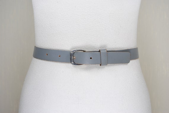 Skinny Gray Leather Belt for Women. Light Grey Tr… - image 1
