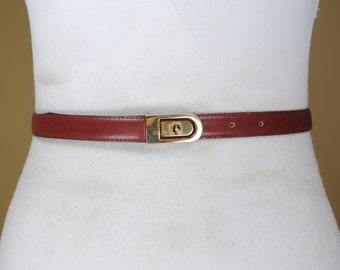 70s 31''-35'' burgundy leather belt, skinny maroon belt, red green reversible belt
