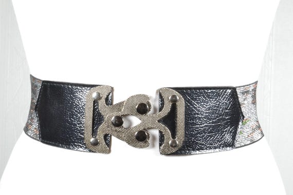 Black Elastic Corset Belt: Silver Buckle, Vintage Wide  display picture 1