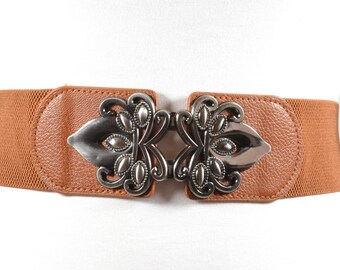 90s Brown Wide Stretch Faux Leather Braided Belt/cinching  display picture 1