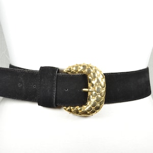 Black Suede Wide Belt for Women, 50s Style Vintage Waist Belt, Black Evening Belt, Retro Gold Buckle Statement Belt, Belt for Movie