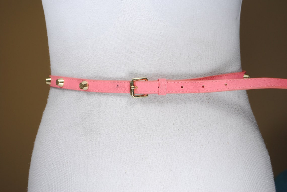 Skinny Washed Pink Belt Pink Studded Belt Pink Riveted Belt Etsy UK