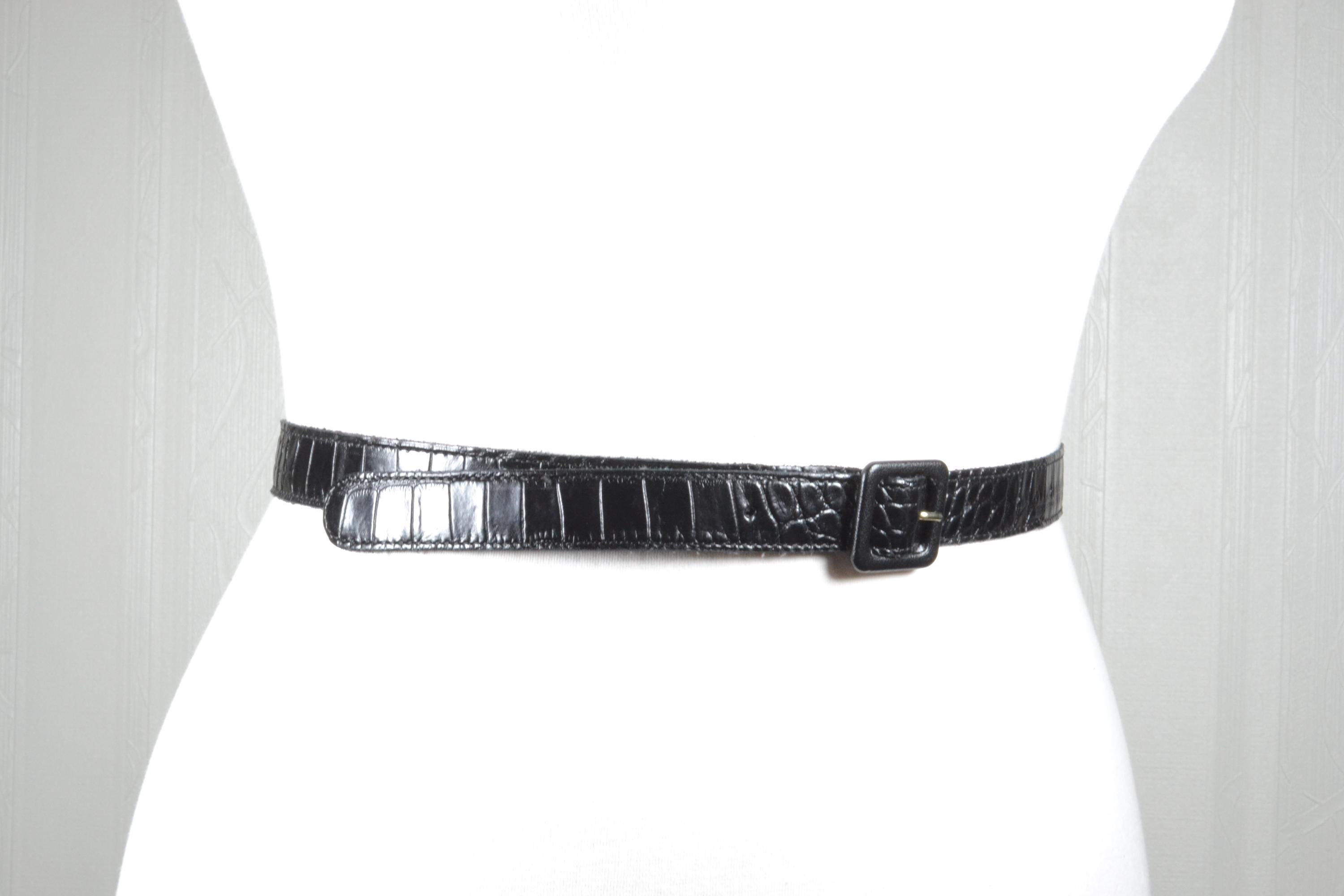Jenni Kayne Black Croc Embossed Genuine Leather Belt XL Minimalist Classic Women main image 3