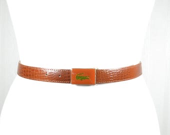 Vintage Brown Patent Leather Reptile Croc Embossed Belt/fits  display picture 1