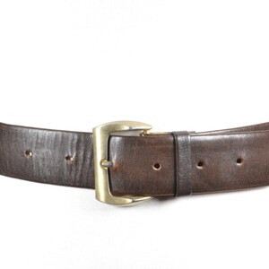 Vintage Dark Brown Leather Belt: Solid Brass Buckle, Western Cowgirl Style