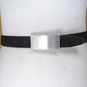 Black Suede Career Belt for Men & Women with Silver Plate Buckle, Unisex Classic Waist Belt,, Vintage Professional Attire Accessory