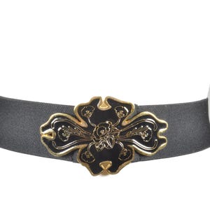 Black Wide Stretch Belt for Women, Elegant Black Stretch Waist Belt with Gold Floral Buckle, Vintage Wide Cinch Belt