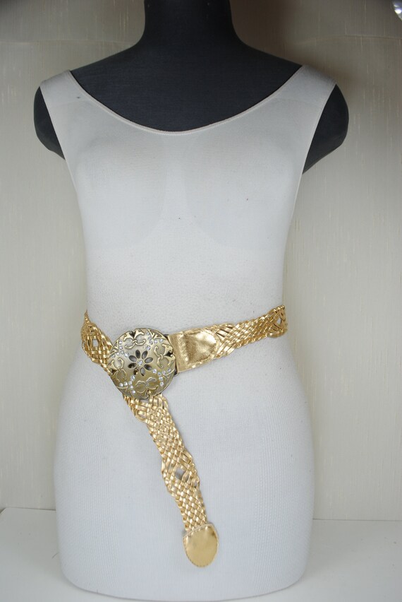 Concho Disc Belt Moroccan Style Gold Large/XL Rhinestone Studded Boho Wide Y2K Wide Leather Concho Belt - Etsy main image 3