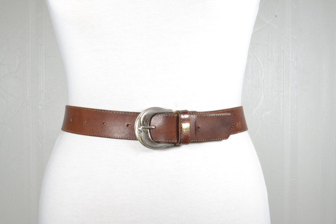 Vintage Brown Leather Belt With Cowboy Cowgirl Buckle  display picture 1