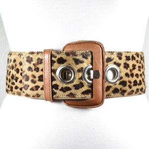 Wide Leopard Print Stretch Belt for Women, Pony Hair Corset Belt with Elastic Beige Back, Brown Animal Print Waist Cincher