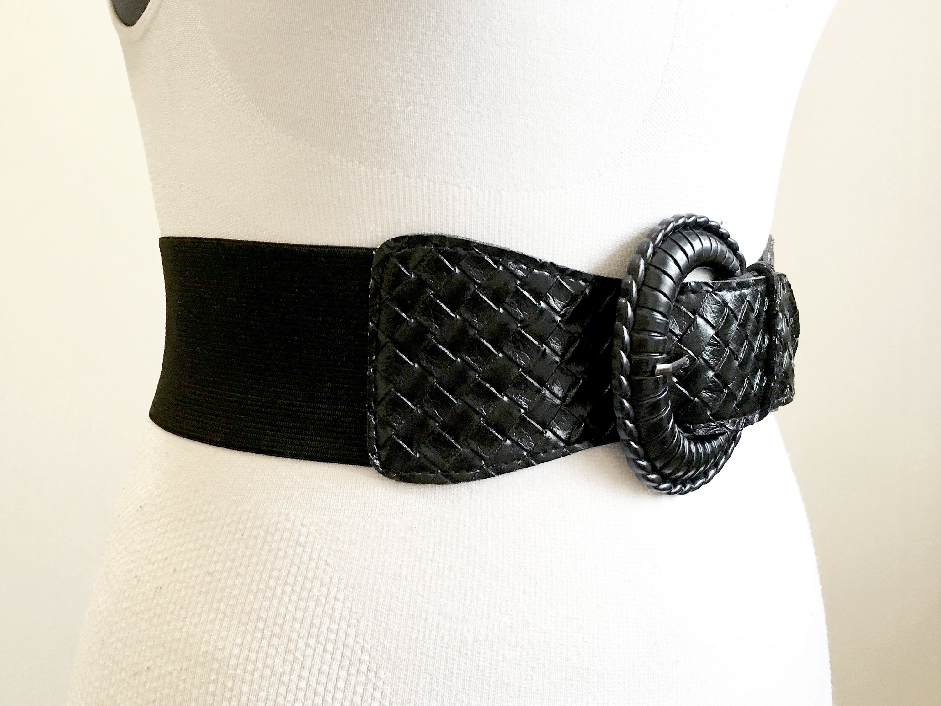 1980s black wide stretch belt for women | Etsy