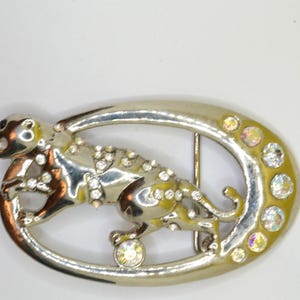 Vintage Panther Rhinestone Belt Buckle, Silver Oval Animal Buckle with Crystals, Statement Jungle Cat Belt Accessory
