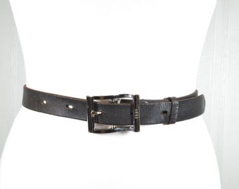 1990s Black Patent Leather Belt With Matching Buckle // 90s  display picture 1