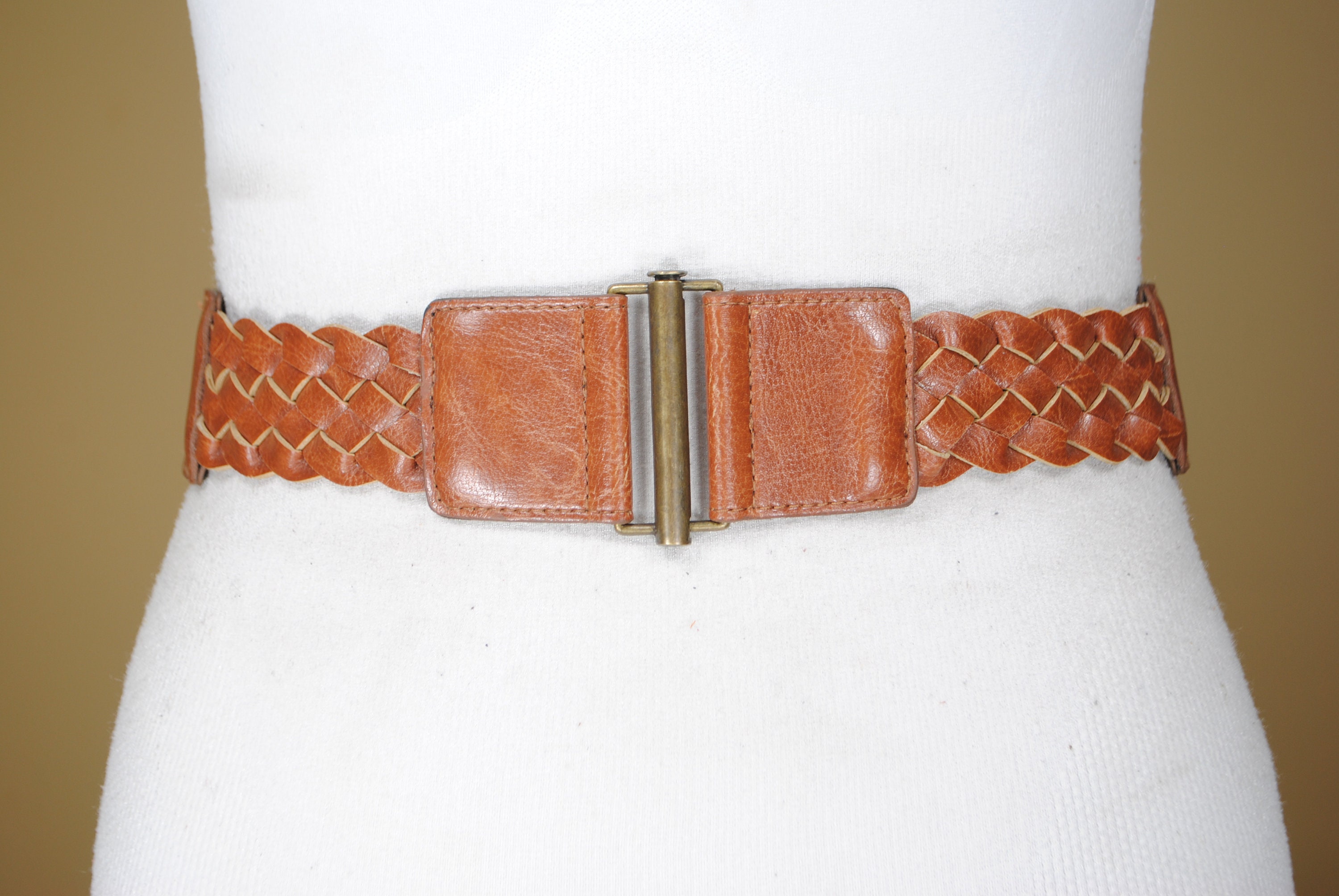 Vintage 3 Wide Soft Leather Oval Brass Buckle Disco Fashion Sash Caramel Brown  Belt, 80-90 Cm, 31-35 