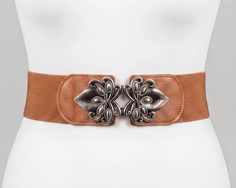 1980s Vintage Brown Elastic Stretch Belt: Women's Fashion