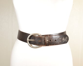 90s Vintage asymmetric waist belt, buttery soft leather, brown, snaps closure, S 1990s Wide Asymmetric Brown Suede Leather Belt | Vintage  main image 4