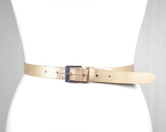 Vintage 80s Gold Leather Pearl Studded Belt Size Small  display picture 3