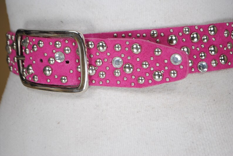 Silver Rivets belt 80s 37/'/'-41/'/' Pink Riveted Belt for women Studded Riveted Belt