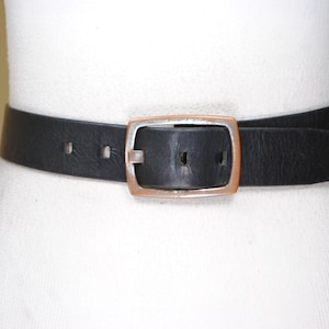 Vintage Black Leather Belt: Double-prong Buckle, 30-35 Inch 