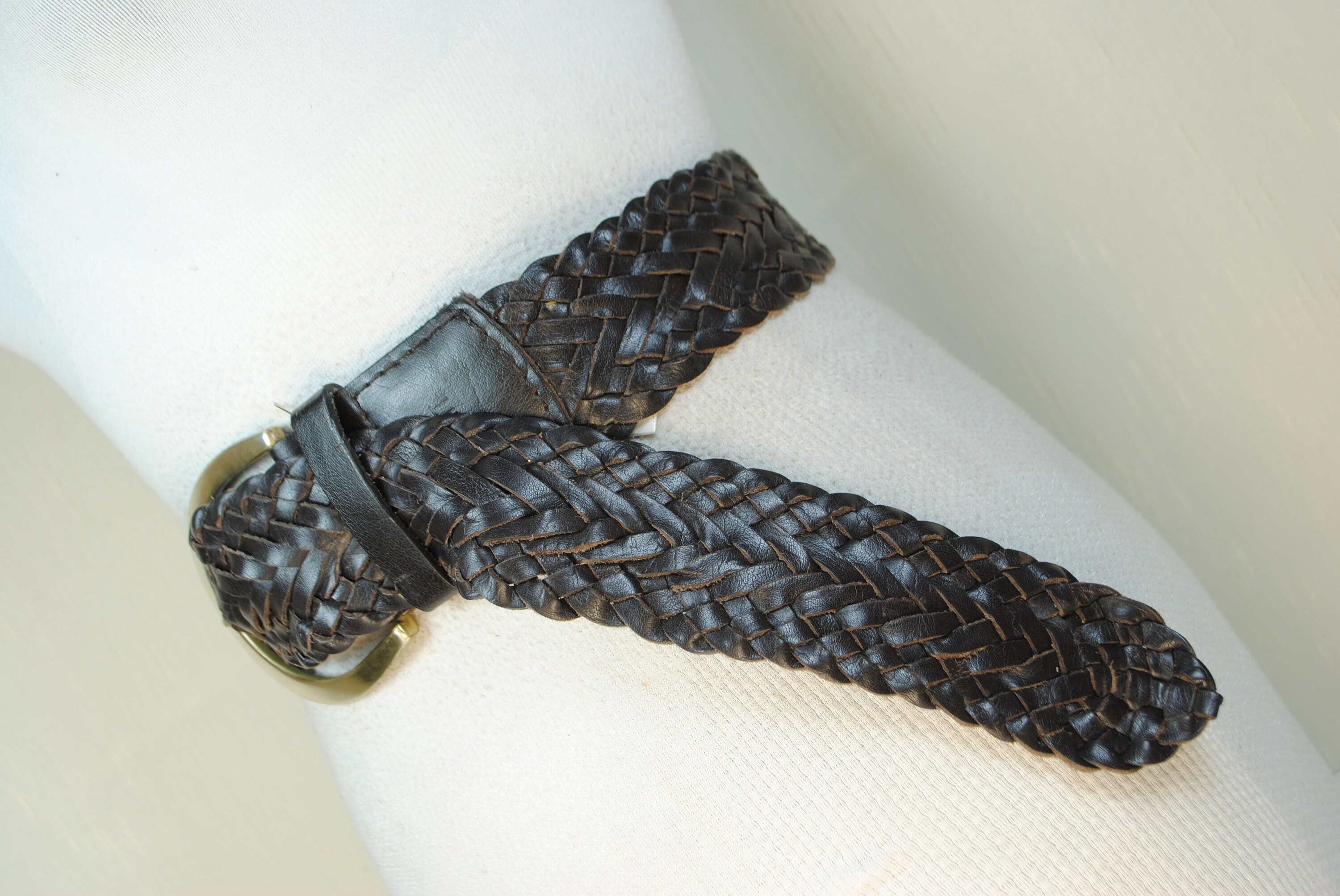 Black Braided Leather Belt: Wide Women