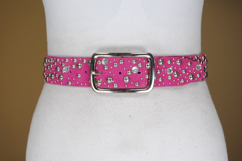 Silver Rivets belt 80s 37/'/'-41/'/' Pink Riveted Belt for women Studded Riveted Belt