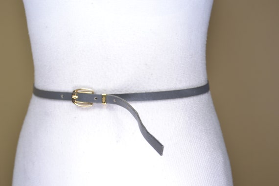 Skinny Gray Leather Belt for Women, Gold Buckle, … - image 8