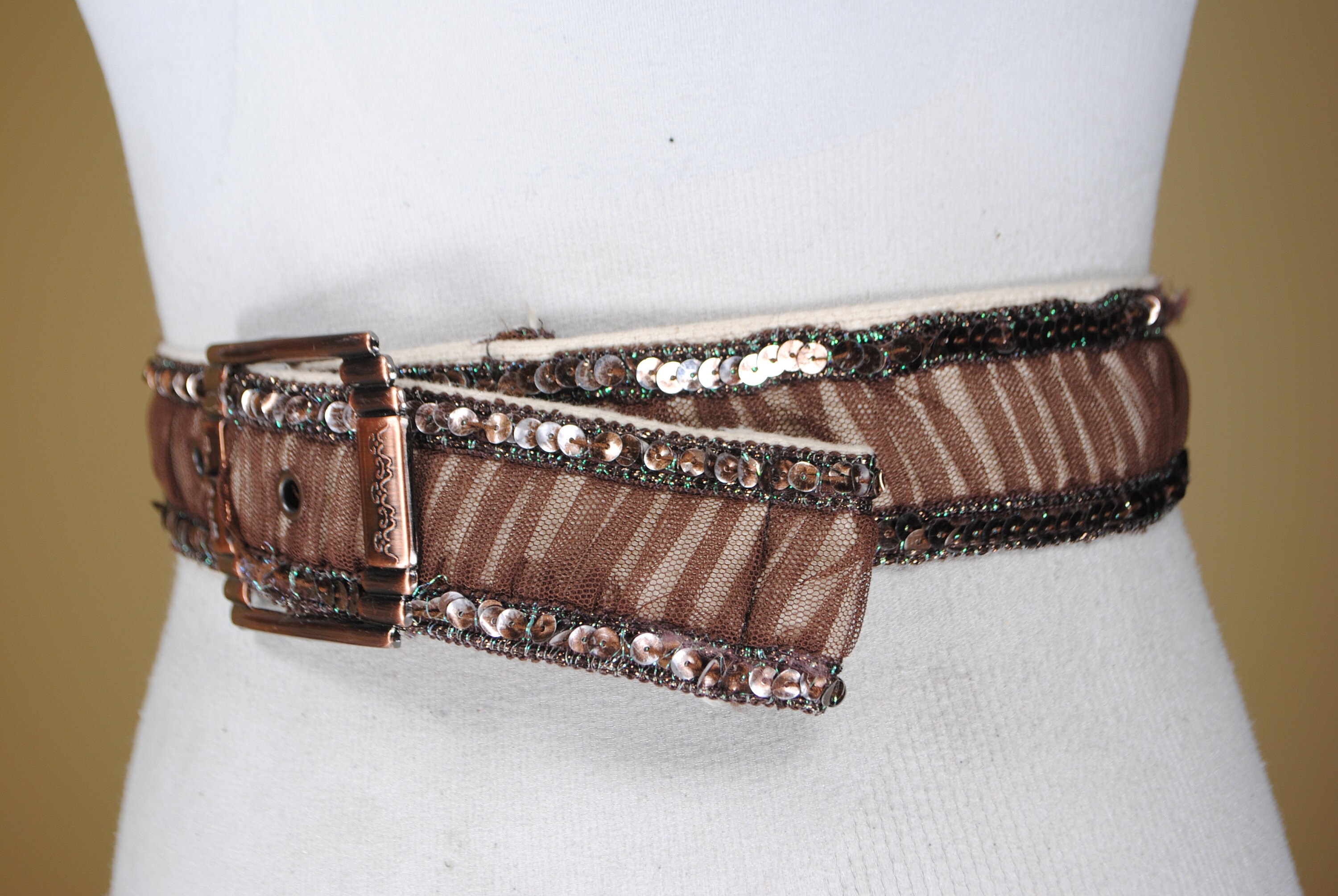 70s 34''39'' Brown Sequin Tulle Belt With Etsy