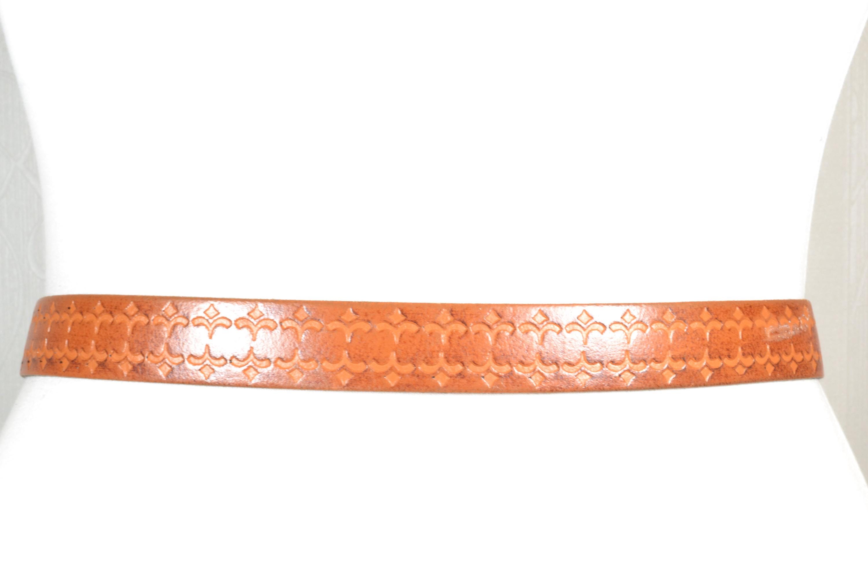 Tan Embossed Leather Belt for Women, Western Cowgirl Belt  display picture 1