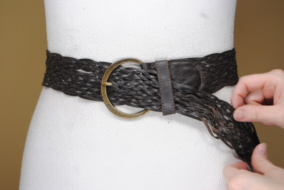Chocolate brown braided leather belt for women - image 3