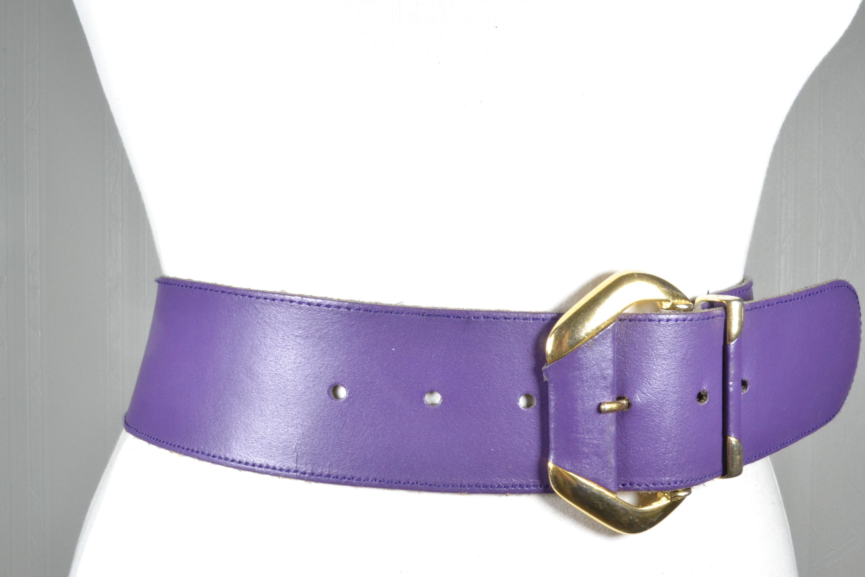 Vintage Wide Purple Leather Belt: 80s Gold Buckle, High Waist - Etsy