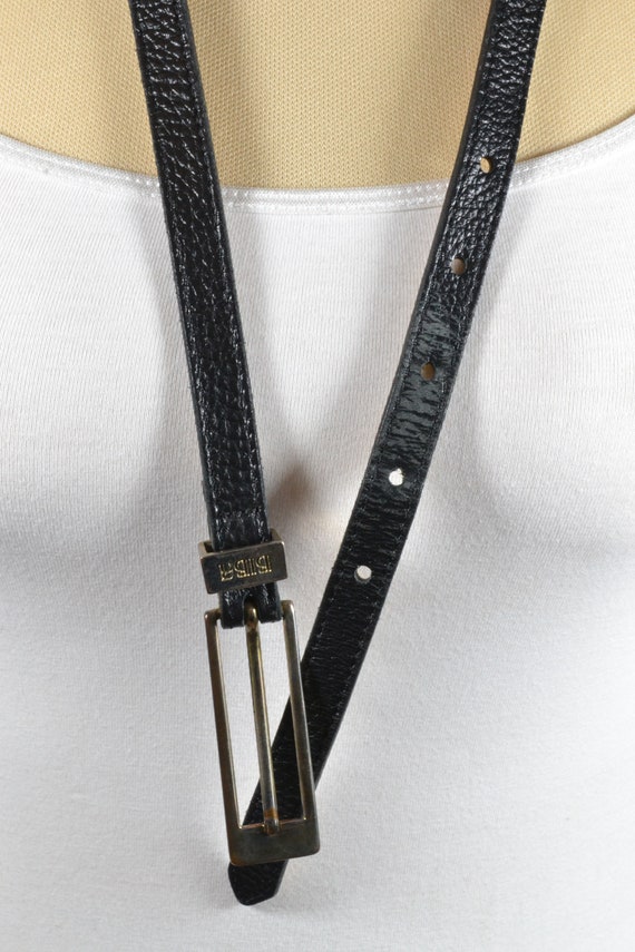 Buy Vintage 80s BIBA Black Leather Skinny Belt With Gold Studs