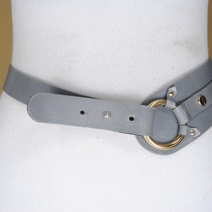 Wide Gray v shaped belt, Grey corset leather belt for women, gold ring buckle