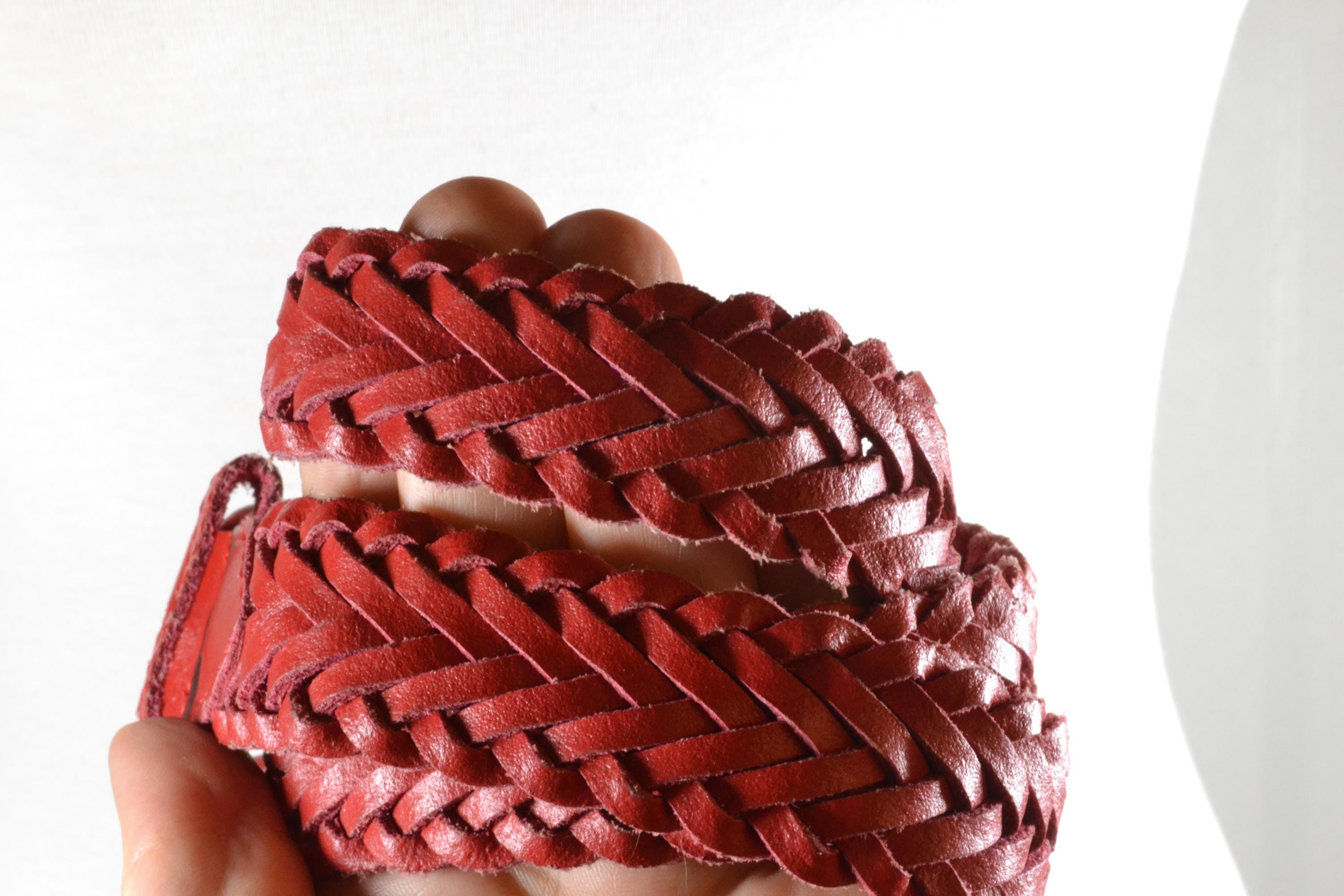 Red Braided Leather Belt for Women - Vintage - Etsy