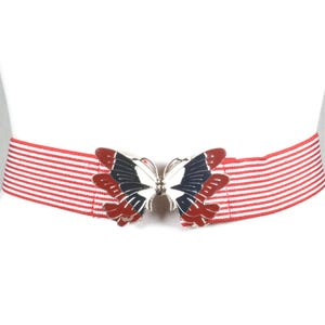 Vintage Red Striped Elastic Belt: Butterfly Buckle Waist Belt